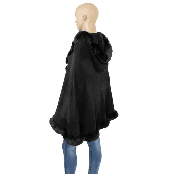 Black Fur Cloak Cape w/ Hood - Picture 1 of 2